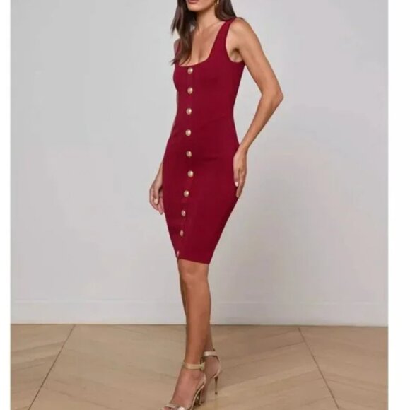 L'AGENCE Soleil Knit Midi Dress Small Black Cherry/Gold Quiet Lux Valentine's Da - Picture 2 of 8